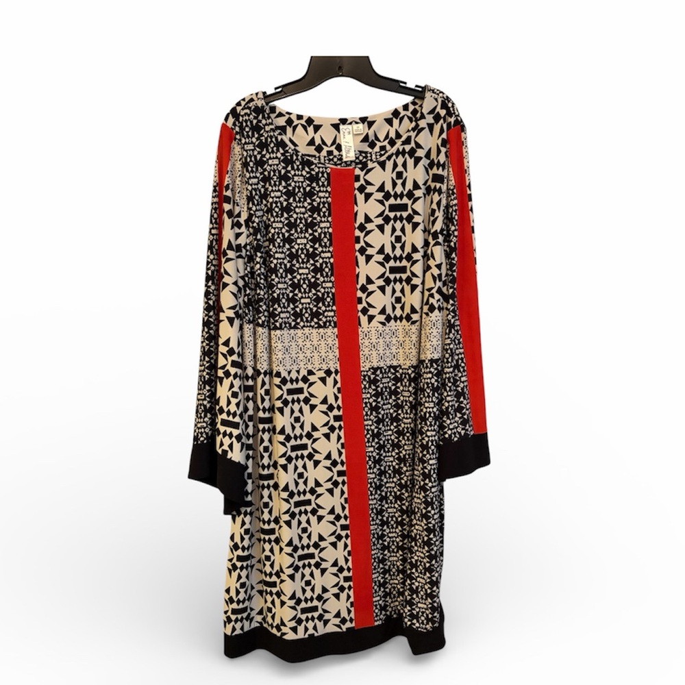 Emma & Michele Elegant Black, Beige and Orange Geo Patterned Dress Size 2X